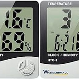 Wonderrmall™ (Pack of 2) HTC-1 Indoor Digital Hygrometer Thermometer With Room Temperature Clock Alarm Display for Precise Humidity Monitoring Wall Mounted Tabletop Wireless Smart Analog Device-14
