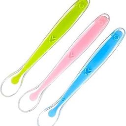 VIN® Baby Feeding Spoon Set of 2 with Ultra Supple 100% Silicone Tip, BPA Free Material with Food Grade Silicone tip, Self Feeding Utensil, Baby Weaning Spoon for Kids 4 Months+ (3)-5