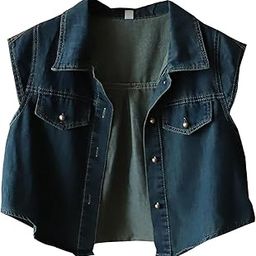 Denim Vest Shirt for Women Sleeveless Crop Jacket for Trekking Dating Travel Clothing Shoes & Accessories || Womens Clothing || Coats & Jackets-image-37