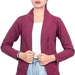 Women Burgundy Solid Cotton Open Front Shrug-12