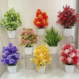 Artificial Potted Plants, 8 Pack Artificial Plastic Eucalyptus Plants Small Indoor Potted Houseplants, Small Faux Plants for Home Decor Bathroom Office Farmhouse (Set 0F 8)-image-99
