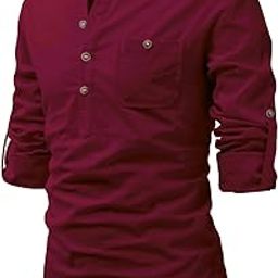 Men's Cotton Blend Fabric Full Sleeve Spread Collar Beige Short Kurta-image-3