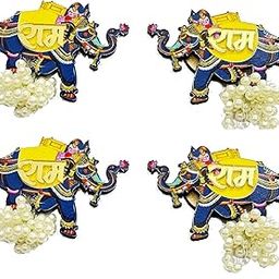 BITONA® Puja Sohn Ram Ram Wooden Elephant Tags Door Sticker Tags with tussels 2 Pairs self Stick(4 Piece) for Festival Specially Rakhi,Diwali-image-92