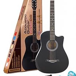 INTERN Cutaway Design Acoustic Guitar Pack -Humidity Proof, Bend resistance, Durable Action, Natural tone & bright resonance. Black Carbon Fibre/Fiber Guitar with Bag, Strap, Strings set & Plectrums.-27