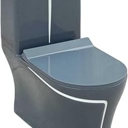 Clay Plus 5000 P TRAP - Premium Grade Ceramic's One Piece Western Toilet Commode with Soft Close Slim Seat Cover WHITE BLACK (GREY)-image-1