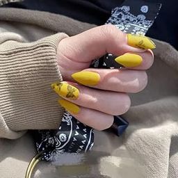 Secret Lives® acrylic press on nails designer almond mustard color with black butterfly artifical nails extension 24 pieces set with glue sheet-24