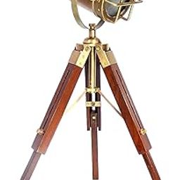 Wood Tripod Table Lamp Antique Finish Brass Spotlight with Adjustable Tripod Table Lamp Unique Searchlight Best Gift for Home & Office Decor-image-7