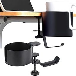 Mellbo Drink Holder Desk Storage Headphone Hook Desk Side Cup Organizer 2 in 1 Integrated 360 Degree Rotation Weight 5kg for Home Office Office Bag Umbrella Hat Black-40