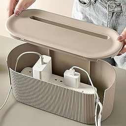Soko Cable Management Box with Mobile Stand | Cords Hider & Surge Protector | Concealer for Power Strips, Router, TV, Gadget Wires Storage Organizer Tray for Desk, Table - Home, Office - Brown-picture-20