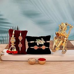 Rakhi Gift for Brother Bhaiya Bhabhi Raksha Bandhan rakhi for brother With Ganesha - Rakhi Gifts for Bhaiya Bhabhi - Ganesha Idol Statue/Greeting Card/Lumba Rakhi/Krishna Rakhi/Rudraksh Rakhi (Type2)-2