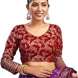 Readymade Saree Blouse for Women | Silk Blend Sequence Embroidery 3/4 Sleeve Blouse | Stitched Padded Blouse-image-42