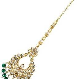 Green Colour Styled With Shimmering Stone Traditional Mang Tikka For Women/Girls-image-17
