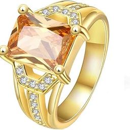 Rings for Women Sapphire Style Big Yellow Crystal Golden Ring for Womena and Girls.-image-2