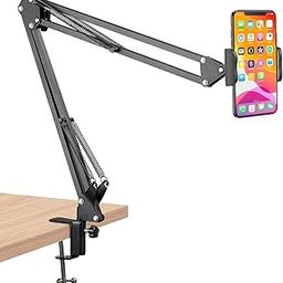 Overhead Video Tabletop Stand Phone Holder Articulating Arm Phone Mount Table Top Scissor Boom Arm Articulating Phone Stand Tablet Phone Holder, Black-image-38