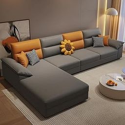 FURNY Bella 5 Seater Fabric LHS L Shape Sofa Set (Dark Grey)-image-7