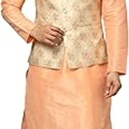 Men's Silk Blend Regular Kurta Churidar Pyjama with Bundi Nehru Jacket/Waistcoat-image-96
