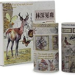 Lakeer Vintage Washi Tape Set of 8 Rolls, Deer in the Forest - Perfect for Scrapbooking, DIY Craft, Gift Wrapping, Decoration, and More.-image-76