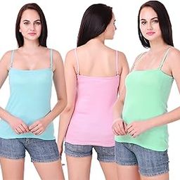 Set of 3 Spaghetti Camisole Vest Top Inner Wear Camis with Adjustable and Detachable Strap (Free 1 Pair Transparent Strap) for Women and Girls-image-43