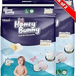 Honey Bunny Everyday Baby Diapers Pants | Large (L), 124 Count, 9-14 kg | Silky Soft on Skin, Bubble Layer | 12 Hours Protection Baby Diaper-image-69