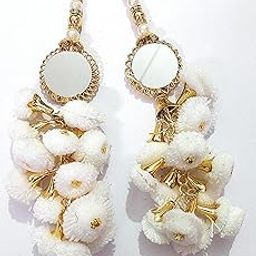 Libas Fashion Latkan Handmade Women Hanging Tassels Lehanga Bridal Traditional Blouse Cotton Pompom (White)-picture-17