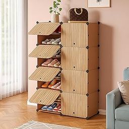 AYSIS 𝟏𝟔 𝐒𝐡𝐞𝐥𝐟 DIY Shoe Rack Box Organizer | Multi-Purpose Plastic Shoe Rack for Home | Home Storage Rack with Door for Entryway, Chappal Slipper Sandals Shoe Stand【Brown, 16-Shelf-8-Door】-image-55