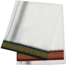 100% Pure Cotton Thalapathy Border White Dhoti For Men, 2 Meter – Single Colour, Fine Quality Traditional attire-56