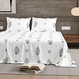 Jaipur Weaves Bedsheet King Size 100% Pure Cotton Bed Sheet with 2 Pillow Covers, 210 TC Premium Bedding Set, Super Soft Cozy (Blue Blocks Meadow, King)-image-15