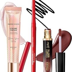 FACES CANADA Super Easy Glam Combo - Strobe Cream - Rose Gold (18 ml) + Magneteyes Kajal - Black (0.35 gm) + Comfy Matte Wow Liquid Lipstick - Cocoa Crush 07 (3.8 ml) | Illuminating & Glowing Makeup Base | Highly Pigmented-19