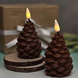 SATYAM KRAFT 2 Pcs Pine Cone Shaped LED Candle Lights | Flameless Decorative Candles for Home Decor, Table Centerpiece, Bedroom, Living Room & Gifting (Brown)-20