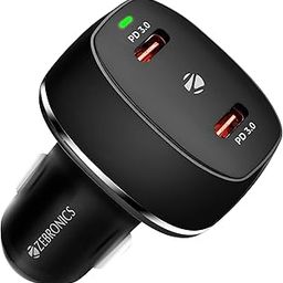 Zebronics Cc60 Car Charger with 60 Watts Rapid Charge, Dual Type C Pd Ports, Compact Design, Built in Protections, Led Indicator for Smartphones, Black-31