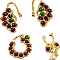 FASHIONS Golden Bharatanatyam Dance Jewellery Nath Without Piercing Kempu Nose Ring Pin Nathiya For Women-image-28