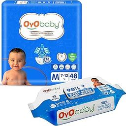 OYO BABY Diapers | Long Lasting Dry Night & Comfortable Sleep Style Diaper Pants, Size 9-14 kg baby 48 Count (Pack of 1), & OYO BABY Soft Cleaning with Aloe Vera Baby Wipes Lids 72 Counts (Combo Pack)-image-57