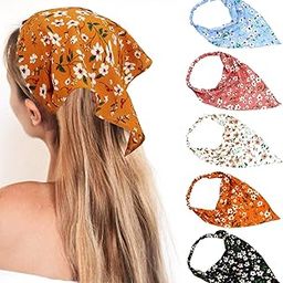 5 PCS Floral Hair Scarf, Soft Chiffon Headbands Elastic Hair Bandanas, Boho Printed Hair Scarves for Fashion Women(Not fall off)-image-17