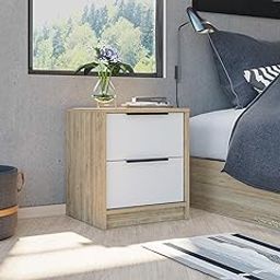 Modern Nightstand 19" H, 2 Drawers, White/Light Oak-picture-26