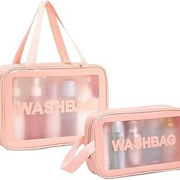 2 Pieces Clear Makeup Bag PVC Waterproof Cosmetic Bag Large Clear Travel Toiletry Organizer Bag Set Clear Plastic Transparent Cosmetic Bag Clear Tote Bags Large Capacity Thickened Wash Bag,-image-16