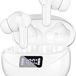 Beniduck Wireless Earbuds Bluetooth 5.3 Headphones HiFi Stereo, Wireless Earphones with Noise Cancelling Mic, 50H Playback Ear Buds with LED Digital Display for iOS/Andriod - White-image-98