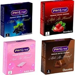 ProLove Premium Dotted Condoms, Mixed Flavours Pack - Strawberry, Black Currant, Chocolate, Bubble Gum, 3 Pieces Each-image-22
