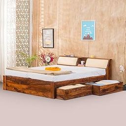 AIREN DECORE Sheesham Wood King Size Bed with Drawer Storage Wooden Double Bed Cot Palang for Bedroom Living Room Furniture (Honey Finish)-image-77