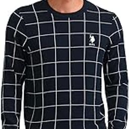 Mens Blue Checked Crew NeckLong SleeveCasual Cotton Regular Fit Sweater-image-10