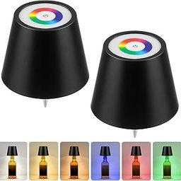 Aokpsrt Pridola Cordless LED Bottle Lamp, Rechargeable Table Lamp, RGB Lights Mode and 3 Colors, Touch Control and Dimmer Brightness for Home, Bars and Restaurant, 2 Packs-image-54