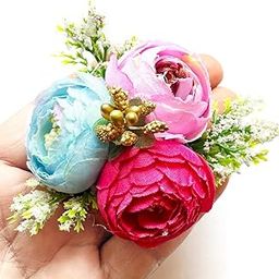 Adikala Craft Store Handmade Peony Flower Bunch for Trousseau Gift Packaging | Decorative Flower Brooch for Hampers, Gifting & DIY Crafts | Ready-to-Use Artificial Flowers Bunch (Blue, 12PC)-image-5