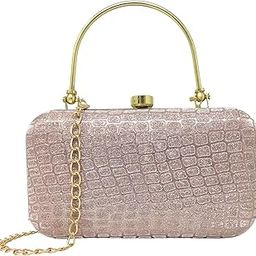 Women Evening Hand Clutch | Ladies Party Wedding Purse with Chain Strap & Handle (7x4 Inch)-image-10