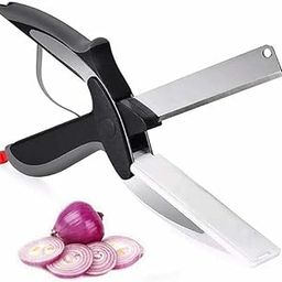 Dipraj Clever 2-in-1 18/10 Steel Smart Clever Cutter Kitchen Knife Food Chopper and in Built Mini Chopping Board with Locking Hinge with Spring Action Stainless Steel Blade-22