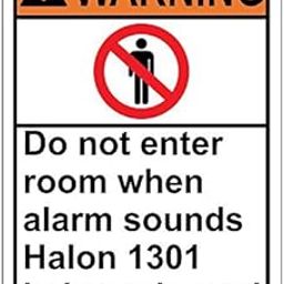 Weatherproof Plastic Vertical ANSI Warning Alarm Sounds Halon 1301 Being Released Sign with English Text and Symbol-image-50