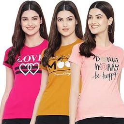 Women's Regular Fit Cotton T-Shirt – Short Sleeve Graphic Tee – Casual & Stylish Printed Top (Pack of 3) (WTS$Parent-19(PK3))-image-44