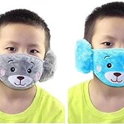 Kids Girl's and Boys' Warm Winter Face Mask with Plush Ear Muffs Covers, Multicolor, (3 Years to 10 Years) for Autumn Winter (Set of 2 piece)-5