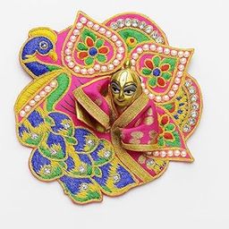 Ladduu Gopal Dress Poshak Set – Size 0 – Pack of 6 Pairs | Designer Peacock Style Embroidered Poshak with Mukut for Kanha Ji/Bal Gopal-image-50