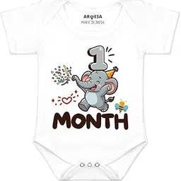 arvesa One Month Monthly Milestone Birthday Unisex R-1793 White Baby Romper Bodysuit for Newborns, 1 Month Baby Boy Girl Dress Clothes for Photoshoot-picture-25