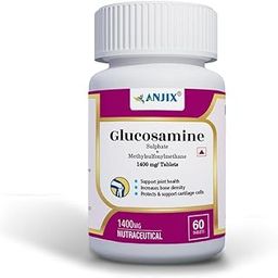 ANJIX Glucosamine Sulphate Potassium Chloride 1000mg with MSM 400mg, Glucosamine Tablets for Joint Health Supplement for Cartilage Support, Non- Veg, Pack of 60 Tablets-0