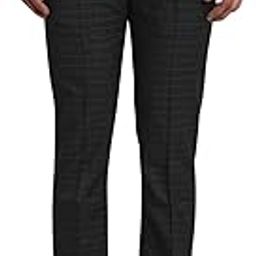 Men Slim Fit Checks Pattern Poly Viscose Blend Flat Front Formal Trouser-image-23